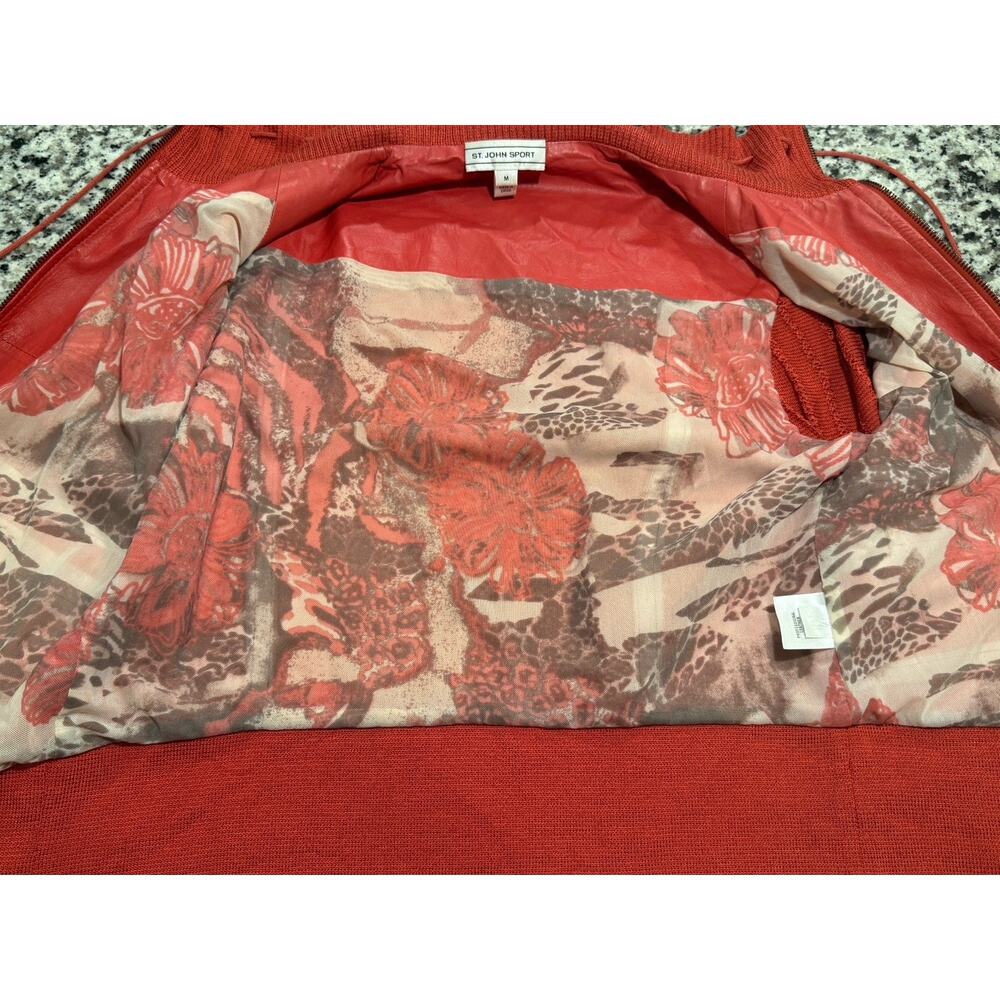 St. John Sport Lamb Leather Biker Jacket Sz Medium Red Retail $495 - Picture 11 of 11